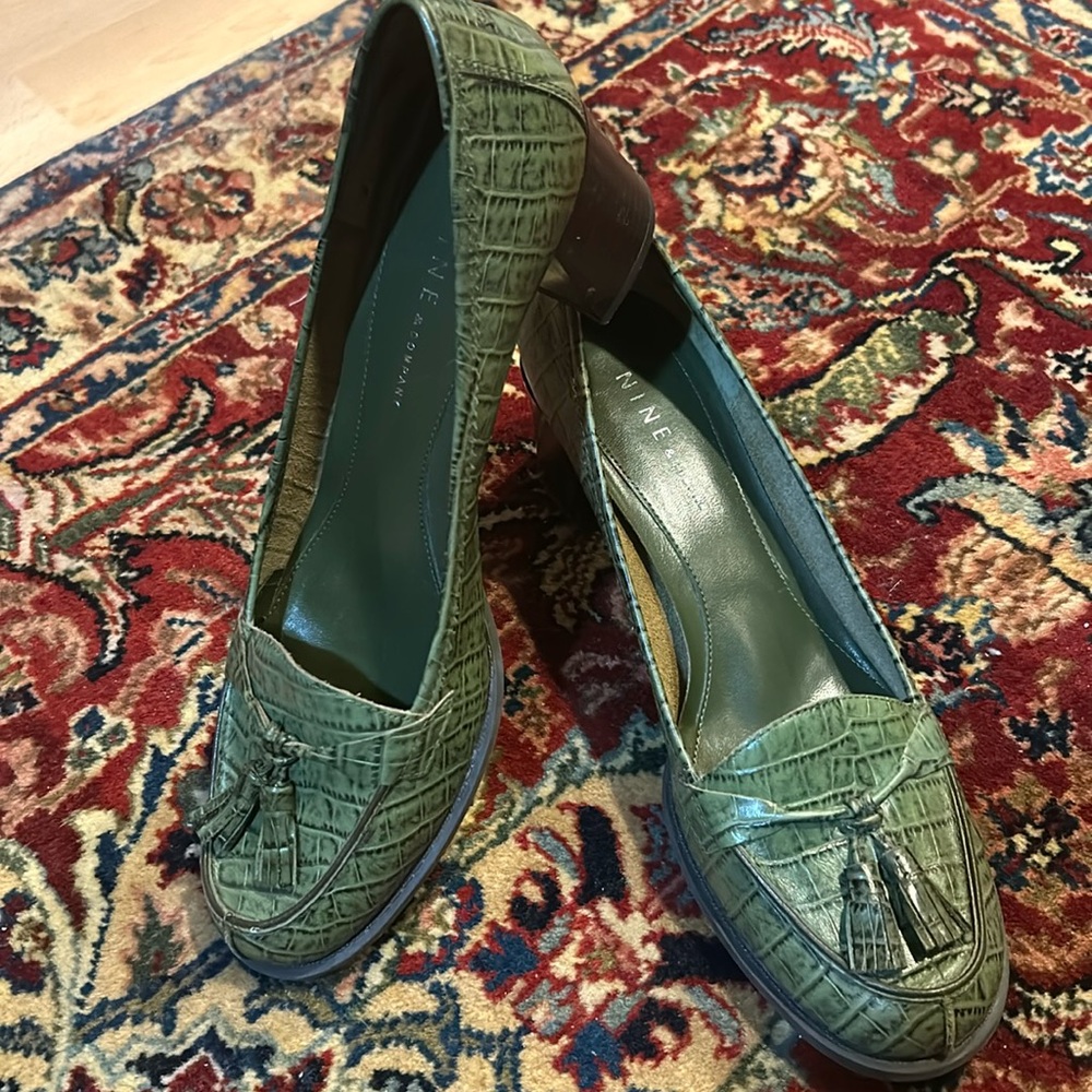 Rich green croc leather loafers from Nine & Co. Never worn!